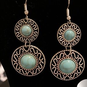 Turquoise and silver filigree earring